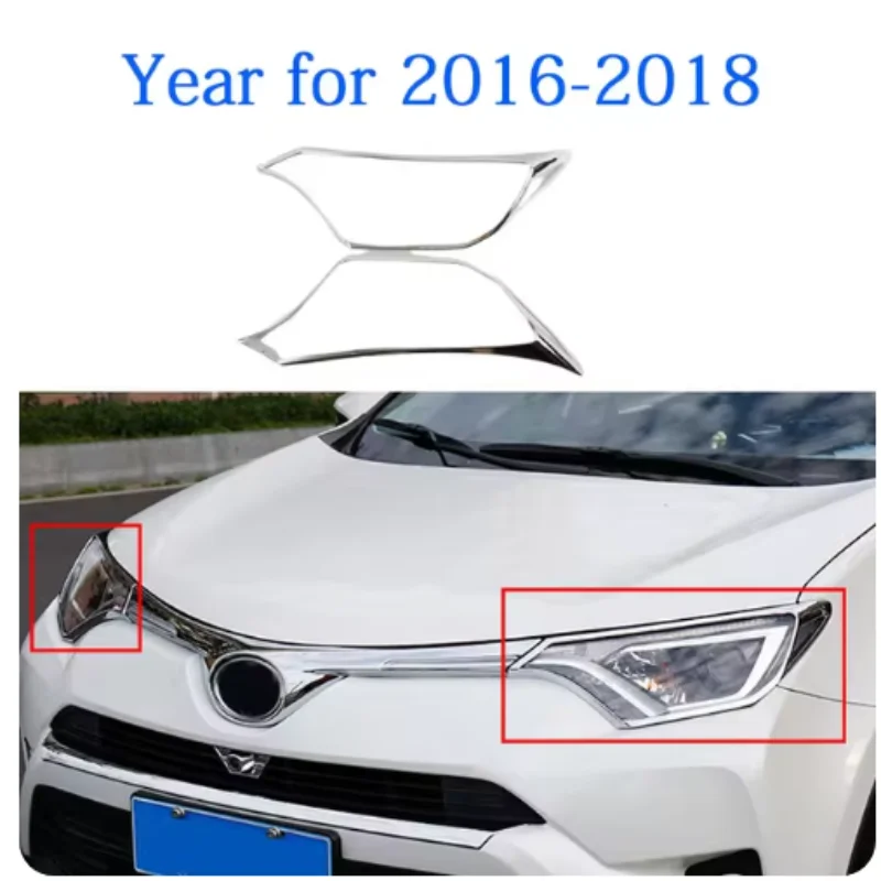 

For Toyota RAV4 2016 2017 2018 Car Cover Detector ABS Chrome Head Front Light Lamp Trim Frame Hoods Part Eyebrow 2PCs