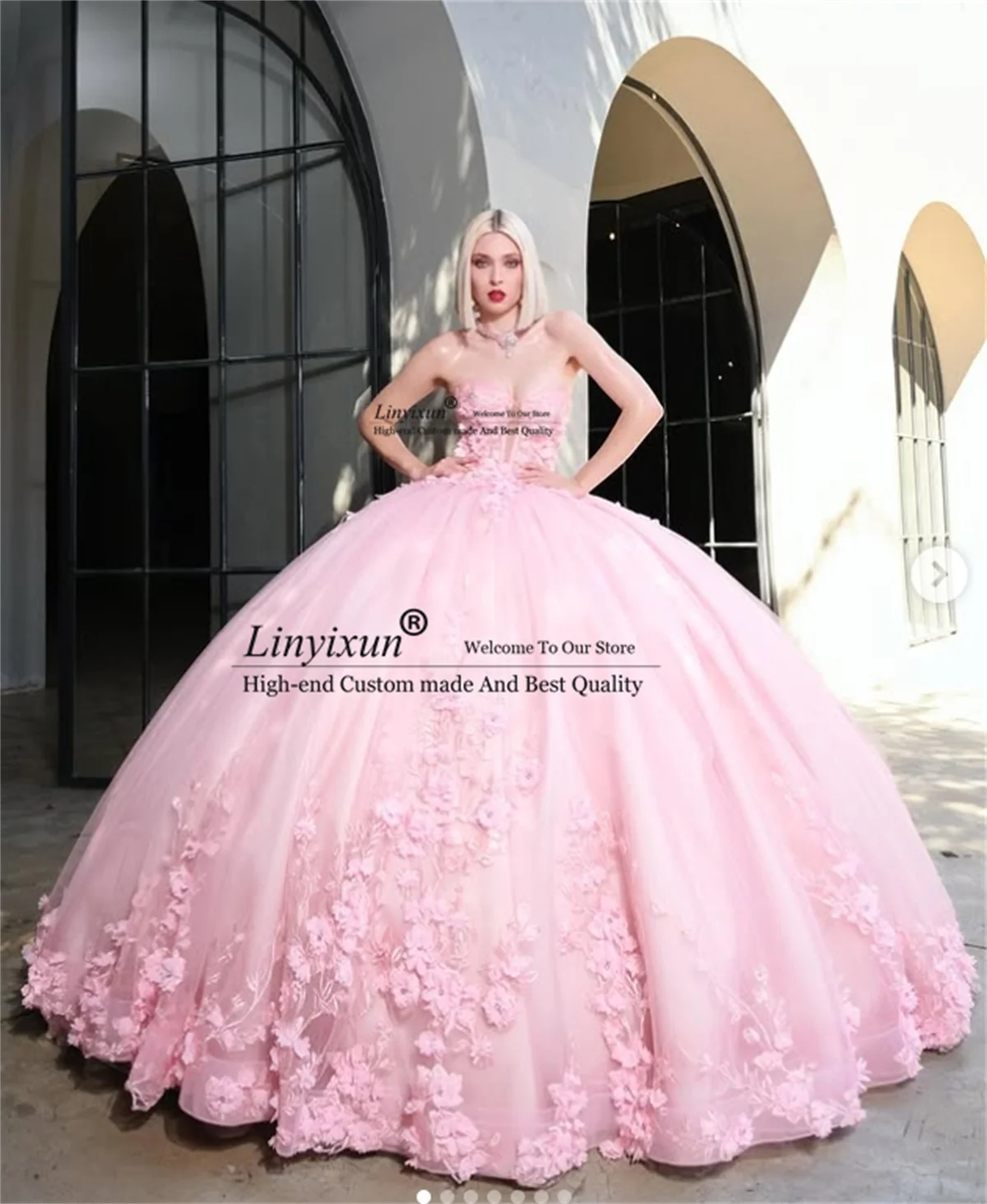 

Princess Ball Gown Quinceanera Dress Customized Corset Vestido De 15 Anos With 3D Floars Lace Appliques Mexican Sweet 16 Gowns