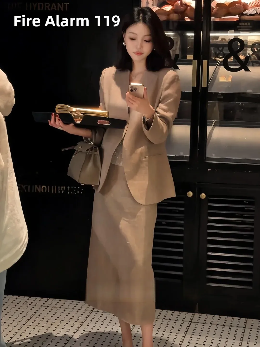 Gold Thread Linen Suit Set Women's Autumn High-End Commute No Collar Blouse Half Skirt Two Piece Set Casual Loose Fit