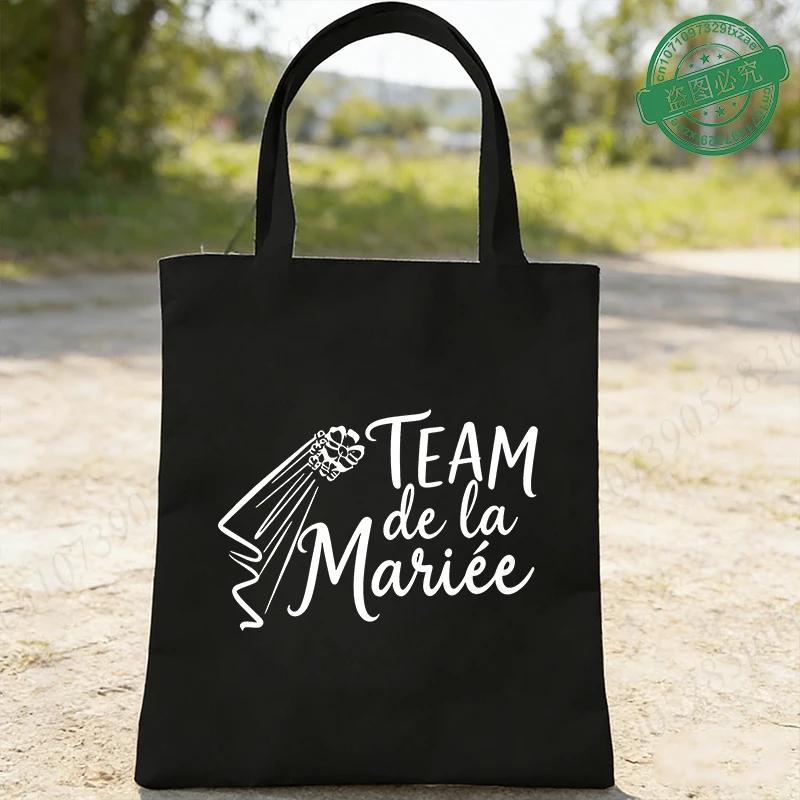 French Girl Team De La Mariée Future Canvas Tote Bags Veil Silhouette Design Bachelorette EVJF Party Bridal Shower Wedding Bag