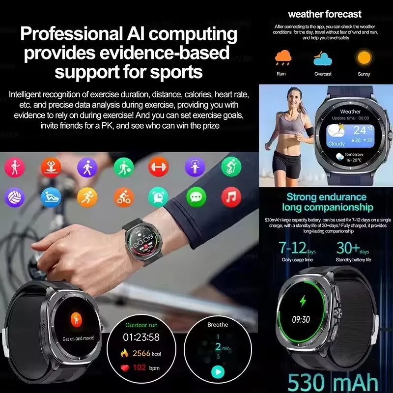 2025New Grado infermieristico Pompa d'aria Airbag Misura accurata ECG Ossigeno nel sangue SmartWatch Uomo Pressione sanguigna Fitness Sport SmartWatch