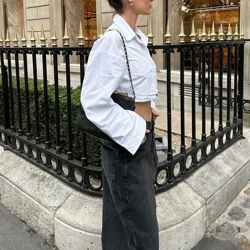 Fmxires 2025 Women Solid White Blouse Long Sleeve With Pocket Casual Loose Chic Tops Office Lady Fashion Basic Versatile Shirt