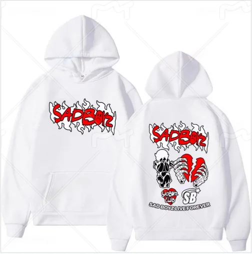 تريند جونيور H Sad Boyz الموسيقى هوديي جديد للرجال والنساء ريترو الصوف كم طويل الشارع الشهير للجنسين عادية كنزة بمقاس كبير #2