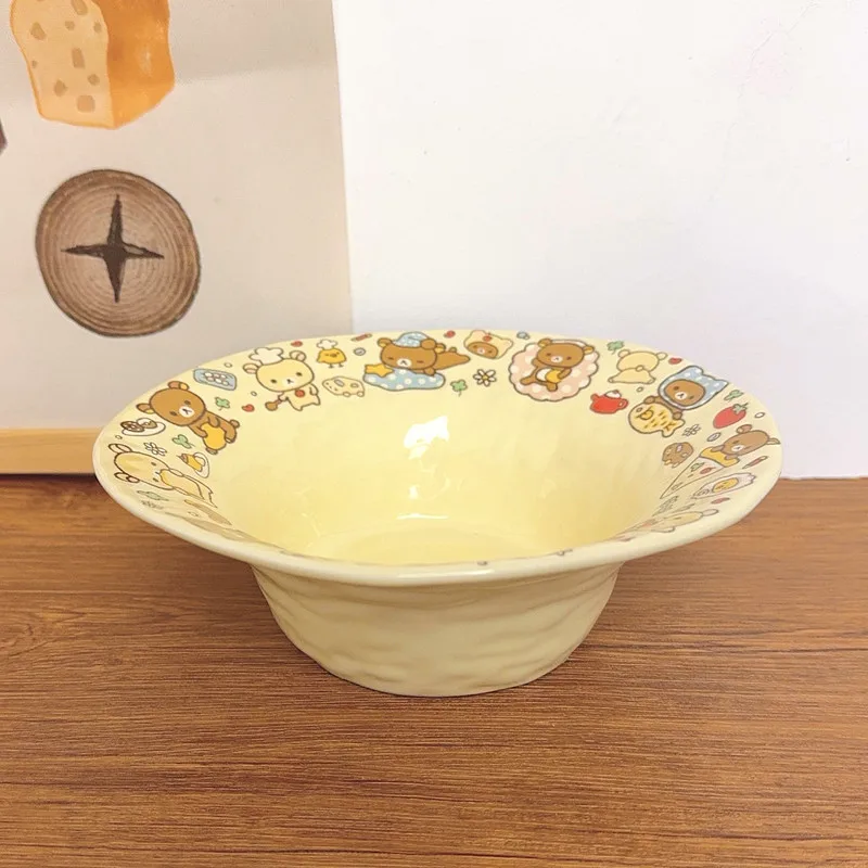 

Rilakkuma Ins Style Cute Cartoon Japanese High Temperature Resistant Ceramic Straw Hat Bowl For Household Breakfast Salad Fruit