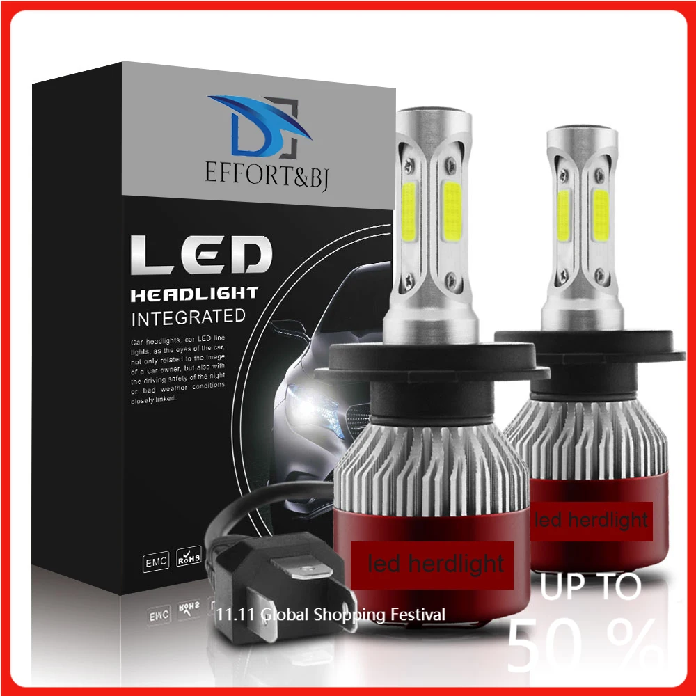 LED Bulb H4 Auto Headlamp COB Chips Light Bulb 144W 14400LM T8-R Super Bright Car Headlight