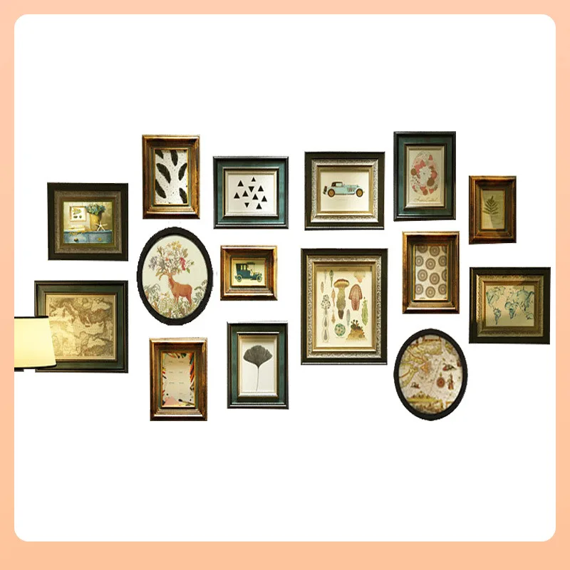 

Vintage photo wall solid wood photo frame wall combination