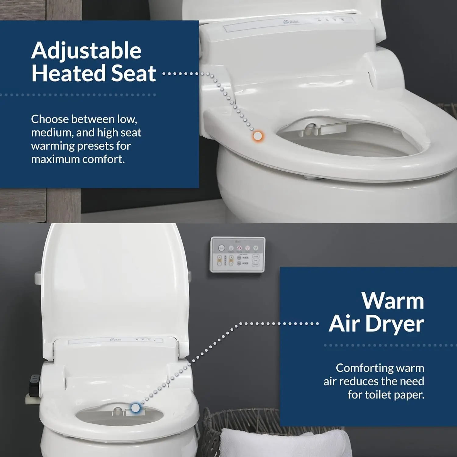 Bio Bidet Door Bemis BB-1000W E Warm Water Bidet Wc-Bril, Langwerpig, Wit