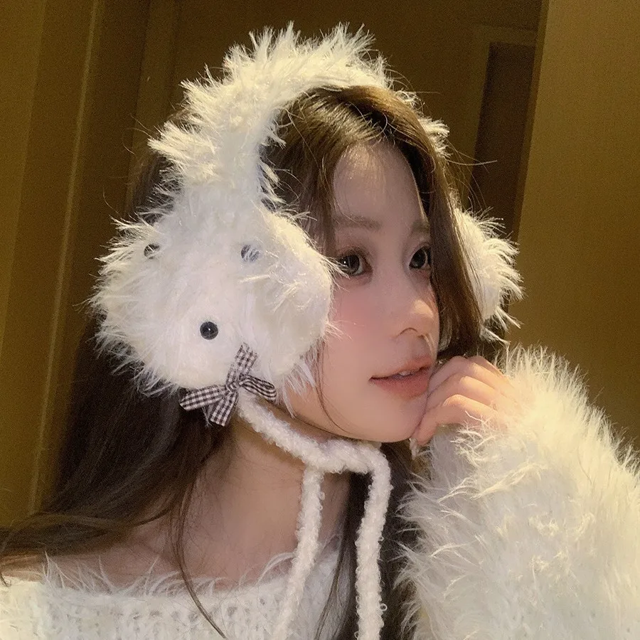 Plush White Dog Earmuffs 2025 Winter New Fashion Cute Woman Ear Bag Ear Warmer Christmas Party Accessories