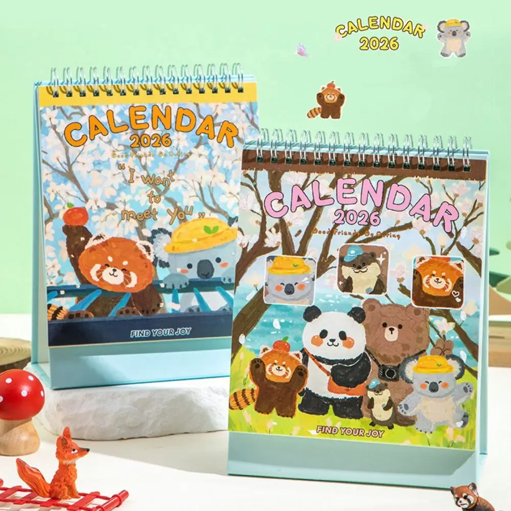 

Cartoon Animals Theme 2026 Desk Calendar Memo Notes Coil Binding Tabletop Schedule One Month to View Monthly Calendar