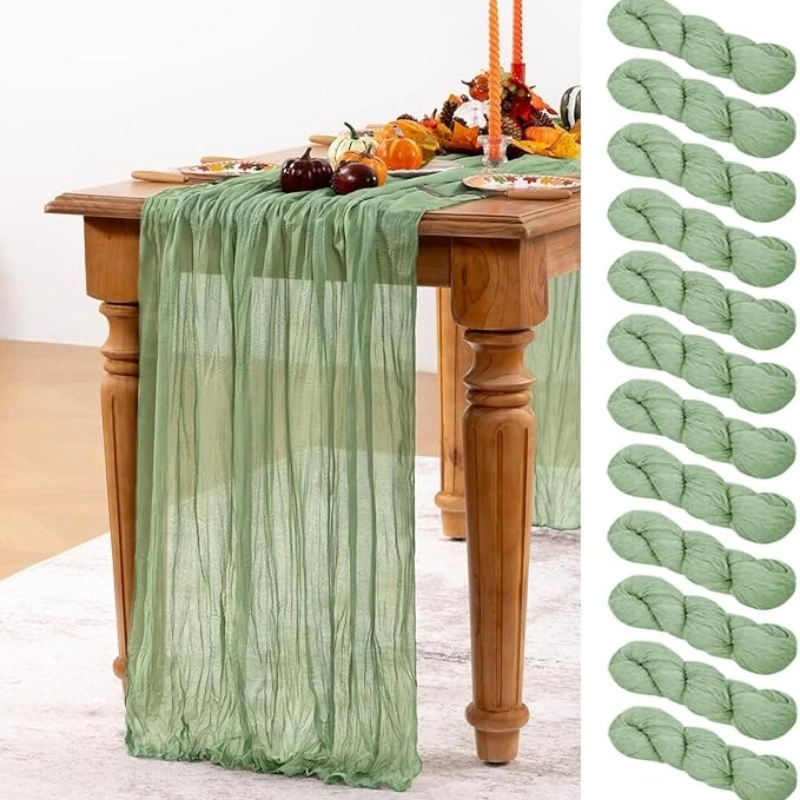 

12 Pack 90X300cm Cheesecloth Table Runner Boho Gauze Romantic Table Runners for Wedding Bridal Shower Birthday Party Table Decor
