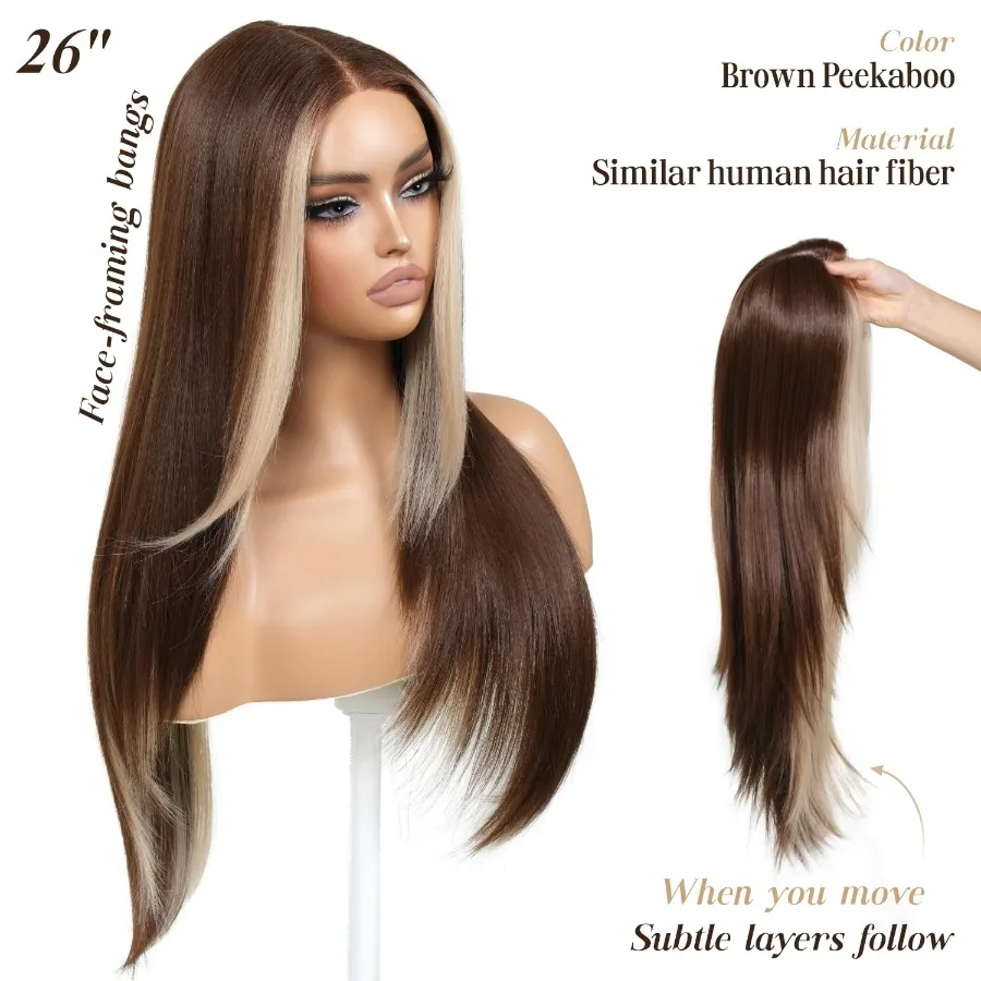 شعر مستعار بدون صمغ يمكن ارتداؤه وشعر مستعار بني مع الانفجارات تسليط الضوء على الباروكات الاصطناعية الدانتيل الجبهة الباروكات للنساء قبل قطع الدانتيل قبل قطعها بيكابو L #2