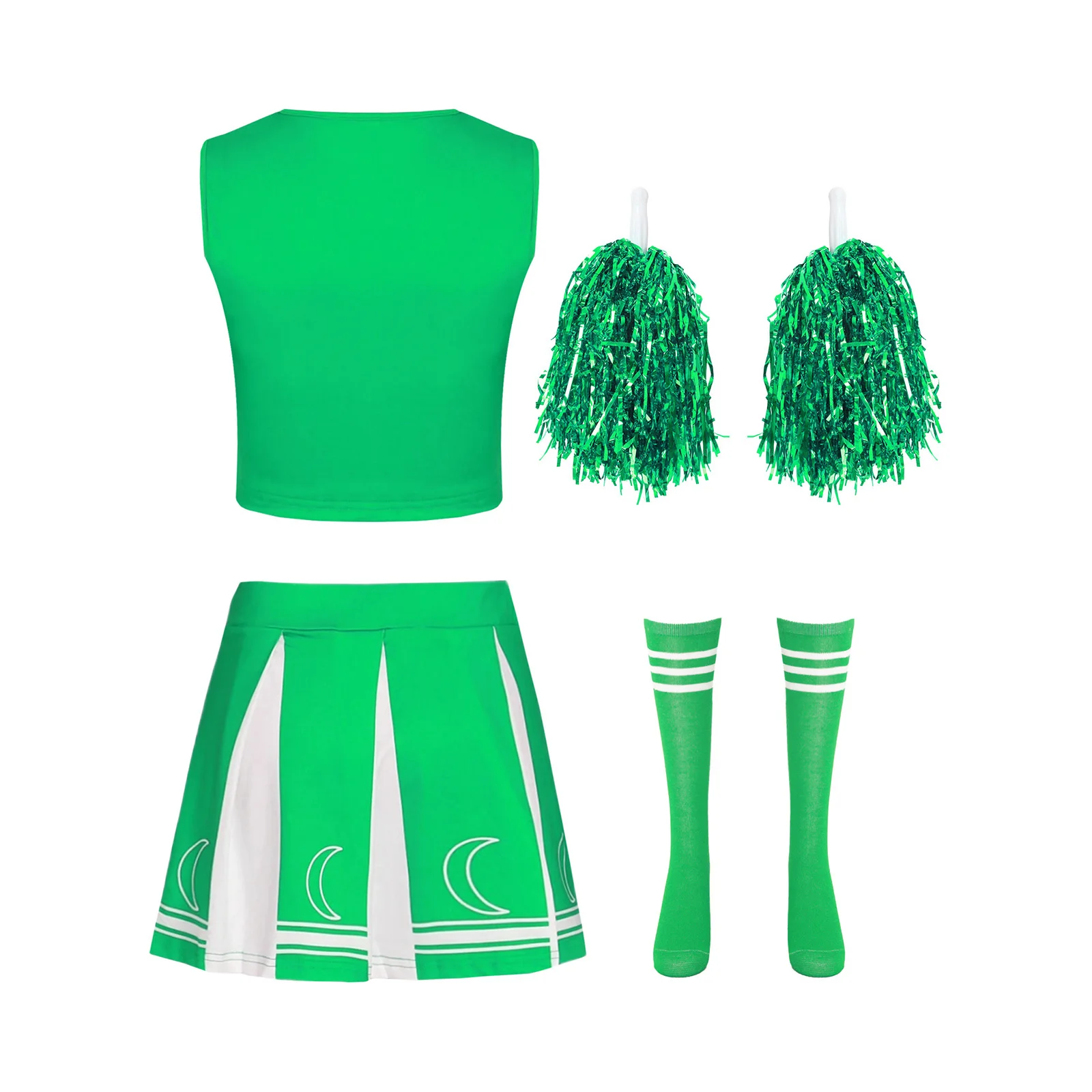 Women Cheering Team Cosplay Costume School Cheerleader Uniform Top Skirt Socks Hand Flowers Halloween Roleplay Cheerleading Set