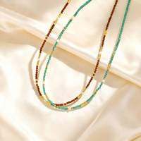 Boho Colorful Rice Beads Choker Necklace for Women, Stainless Steel Clavicle Chain Imitation Pearl Charm Handmade Jewelry