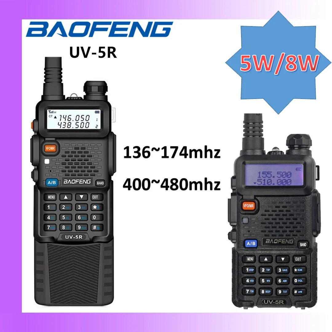 Baofeng UV-5R Radio 5W/8W UV5R FM Walkie Talkie 136-174MHz 400-520MHz Ham Radio VHF UHF With Earphone 1800/3800mAh Battery