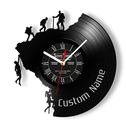 Orologio da parete con dischi in vinile da arrampicata personalizzato per uomo Cave Mountain escursionismo Rock Climb Artwork Vintage Music Album Clock Climbers Gift