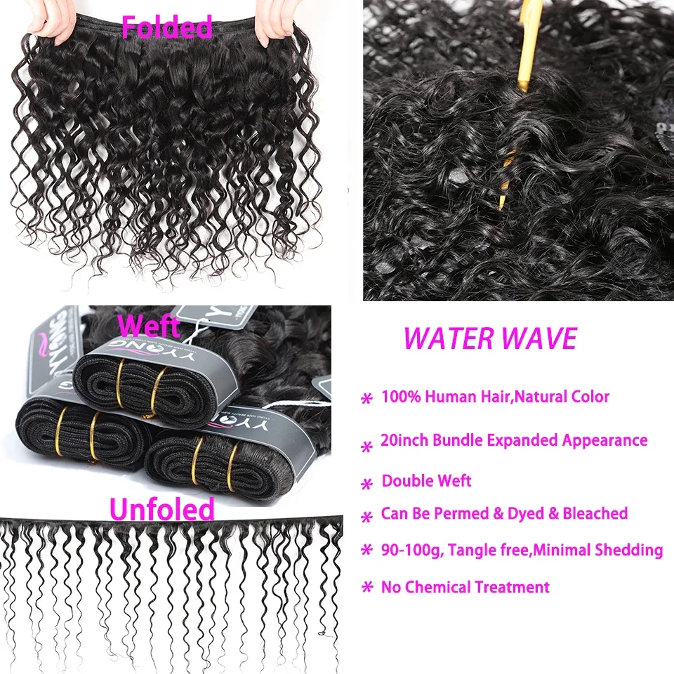 Yyong Hair 3 Bundle Deals Brazilian Hair Weave Bundles Water Wave Hair Extensions Natural Color Can Be Dyed 100% Human Hair Remy