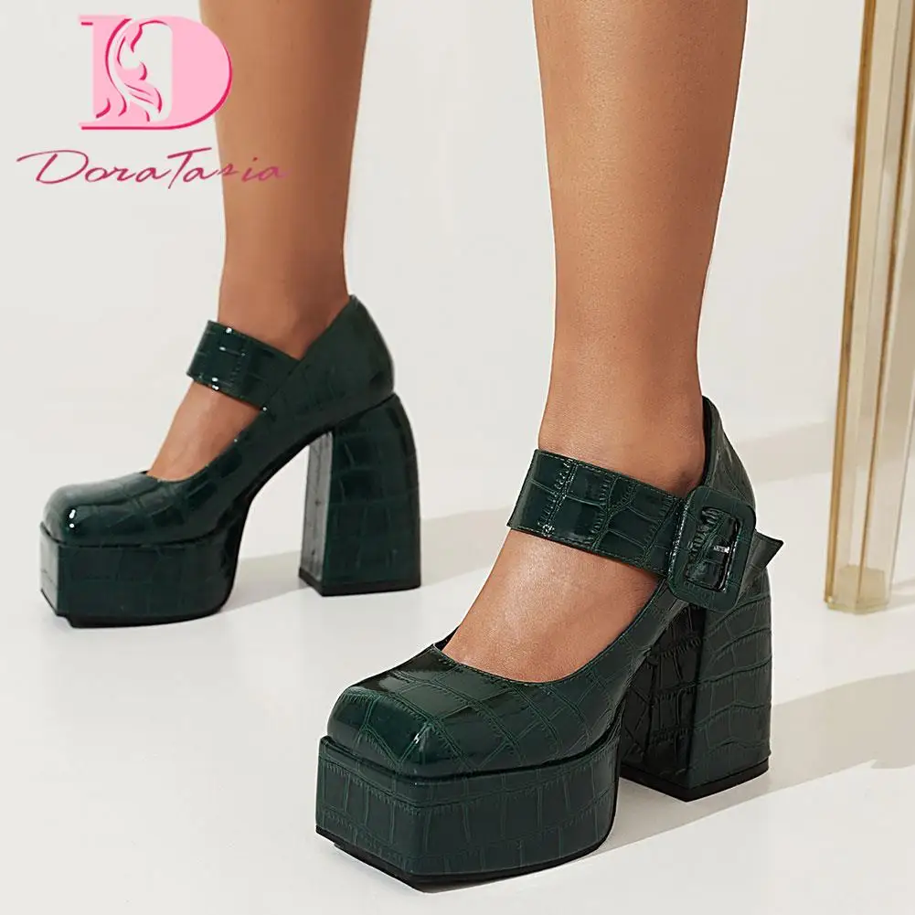 

Туфли-лодочки женские на платформе, высокий толстый каблук, туфли-лодочки, квадратный носок, пряжка, роскошная Брендовая обувь для вечеринок