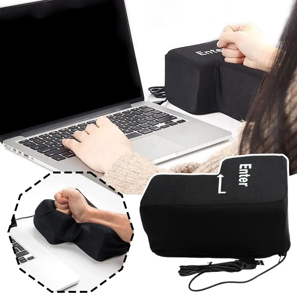 Anti-Stress Computer Huge Enter Key Big USB Keyboard Pillow Reliever Cushion Stress USB Button Big Enter Vent Key Desktop C4R3