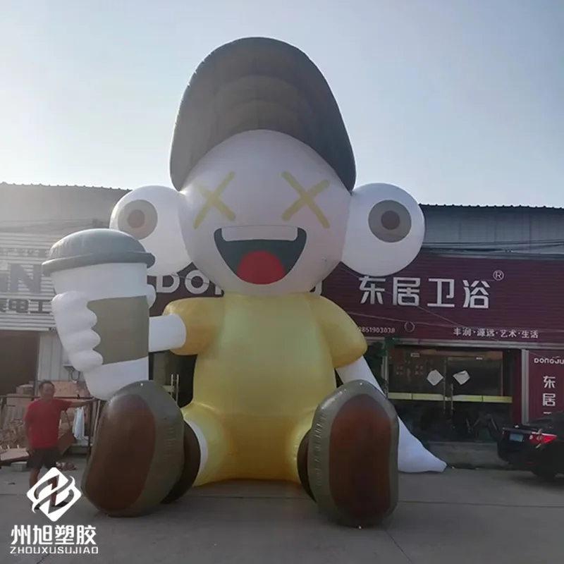 

Inflatable coffee dolls with blowers, outdoor square, shopping mall, coffee shop or large event decoration props