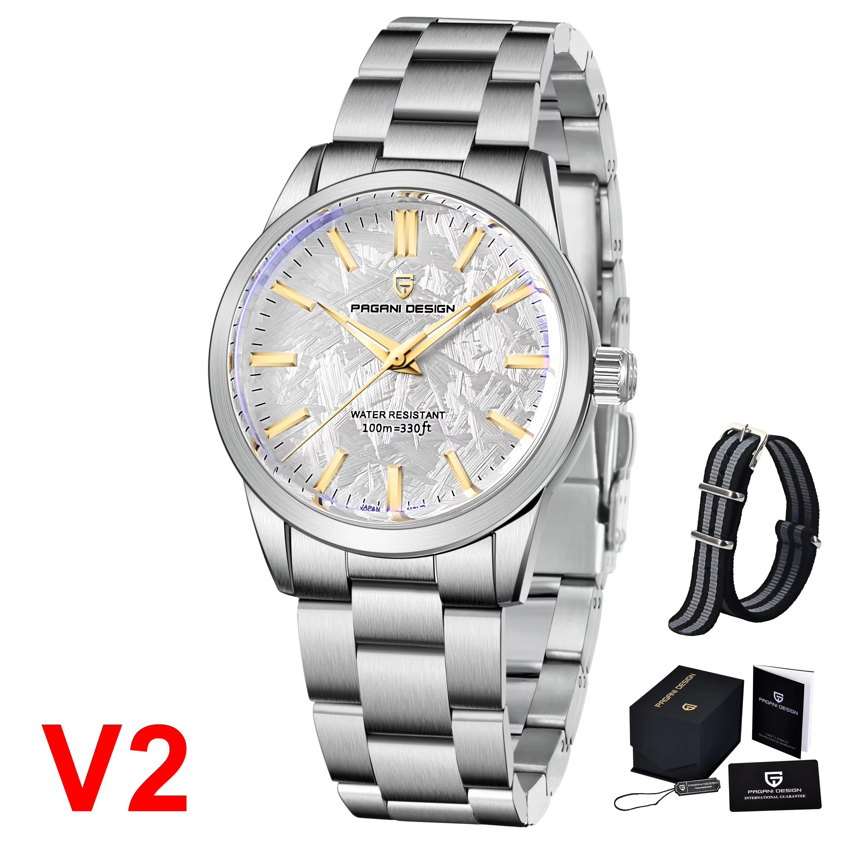 Free Gift Nylon Strap 2026 PAGANI PD1734 V2 Men's Quartz Wristwatch Meteorite Dial Japan TMI VH31 Movement Waterproof Watch