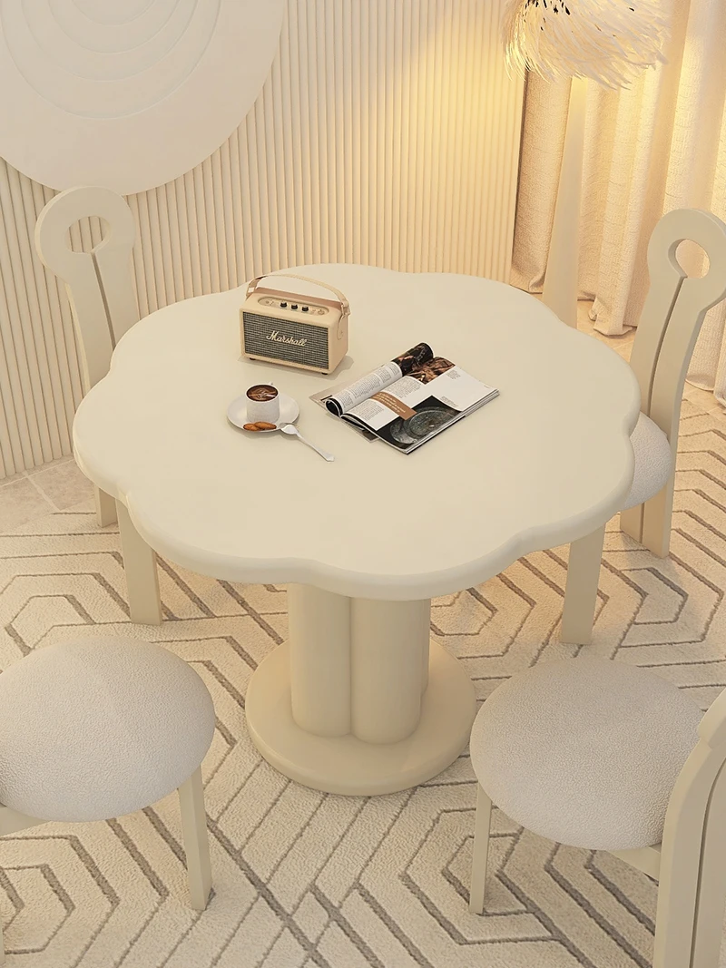 

French retro cream wind rock slab dining table small apartment modern simplicity negotiation round creative dining table