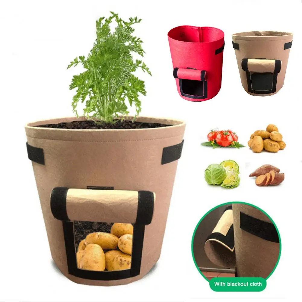 Potato Grow Bag Portable Flowerpot with Handles Flowerpot Fabric Grow Bags with Handles Side Hook Loop Opening for Air