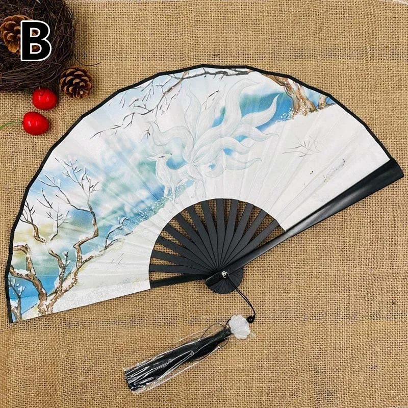 Abanico chino clásico de doble cara, accesorios Hanfu femeninos, abanico plegable, artesanía de decoración del hogar