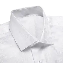 Hi-Tie White Paisley Silk Mens Shirts Summer Lapel Collar Long Sleeve Outerwear Light Hawaii Aloha Shirt for Male Jacquard Gift