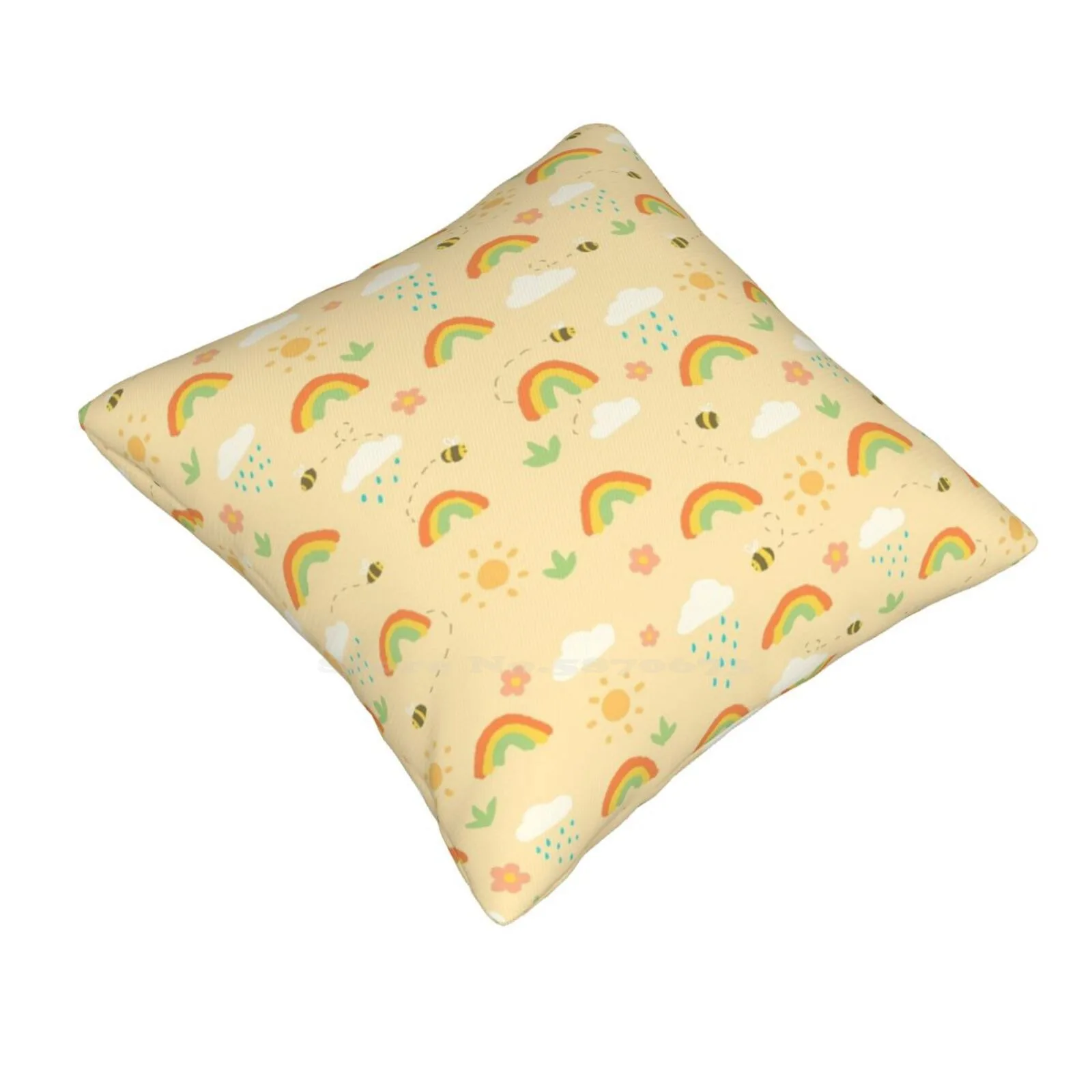 Rainbows & Bees Throw Cushion Pillow Cover Rainbow Bee Raincloud Plants Baby Cute Child Infant Newborn Sun Flower Gender