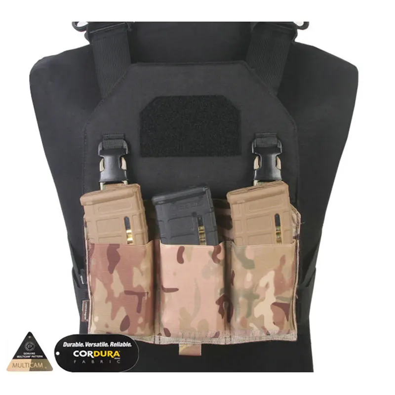 Emersongear 고무 스타일 트리플 M4 매거진 파우치 패널 빠른 클립 전면 Mag Bag APC 사냥 조끼 Airsoft 용 분리형 Platebag