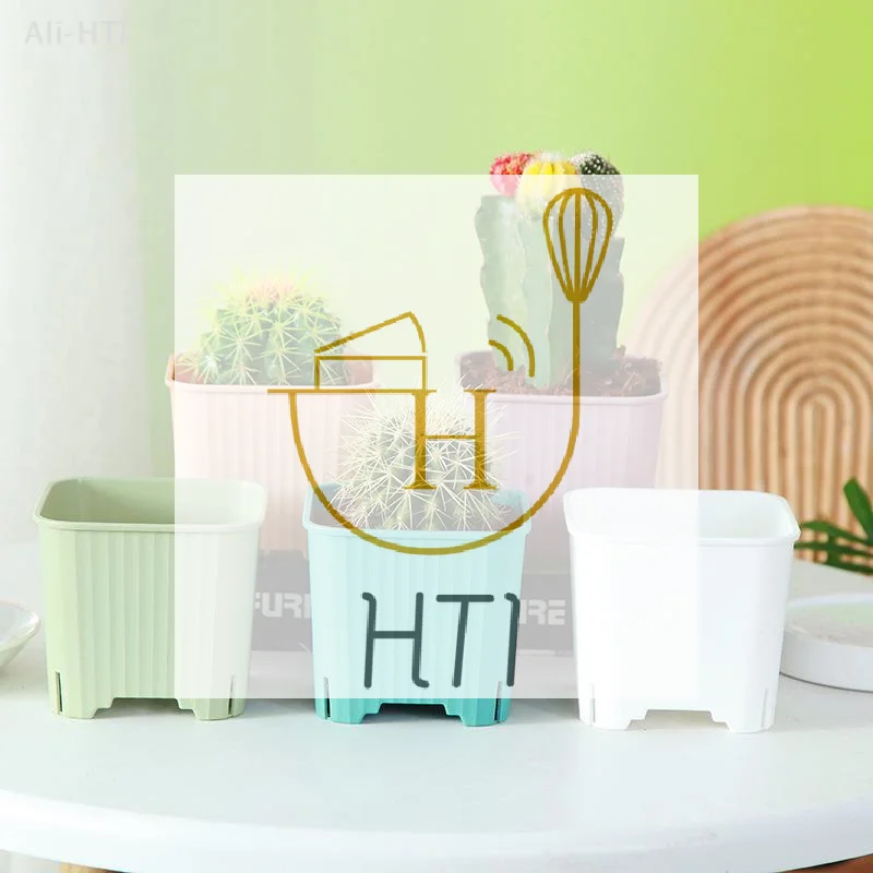 Square Plastic Pots With Drainage Hole MultiColor Breathable Plant Nursery Pot For Balcony Office Home Cactus Herb Gro