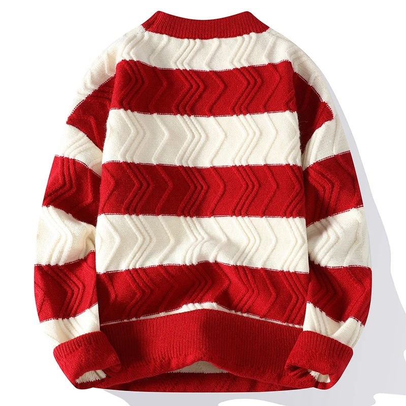 2023 New Autumn Winter Top Grade Luxury Striped Christmas Pullovers Korean Fashion Mens Sweaters Thick Warm Loose Sweater Men