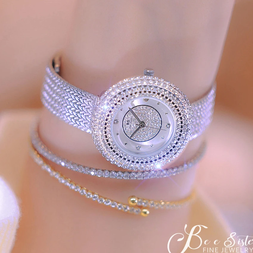 Relógios femininos de diamante relogio feminino com pulseira de malha ultrafina dourada para mulheres Relógio de pulso de quartzo com mostrador de cristal de luxo Relógio feminino da moda