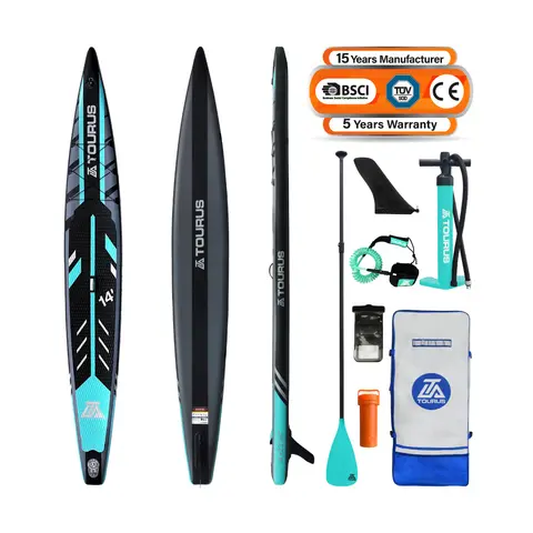 New Design 14FT Inflatable Racing SUP Drop Stitch Fast Race Stand Up Paddle Board Complete Kit Adjustable Paddle for Adult
