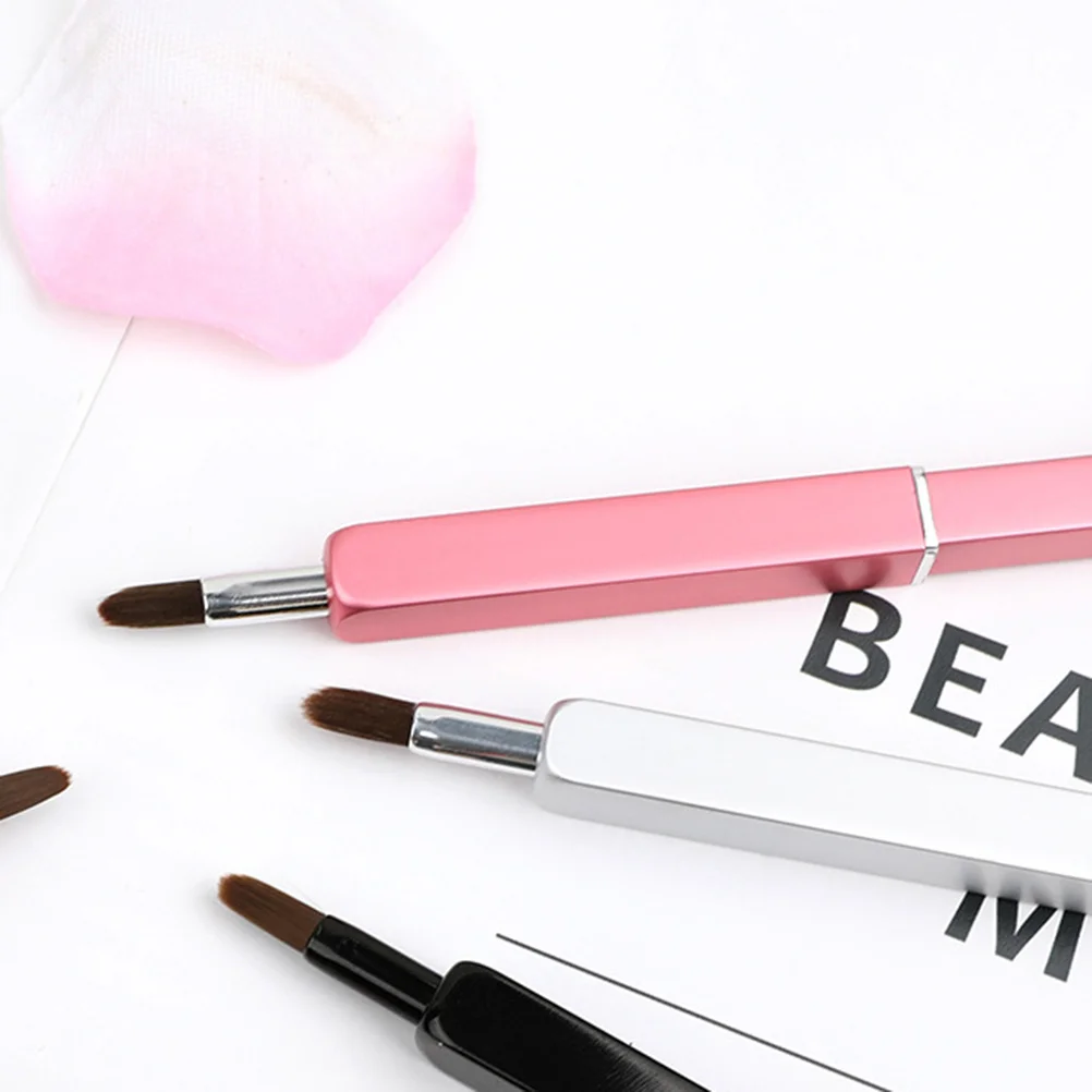 Escova labial retrátil, fibra de nylon rosa, ferramenta de maquiagem portátil para viagens, tubo de metal leve, aplicação suave, escova labial prática