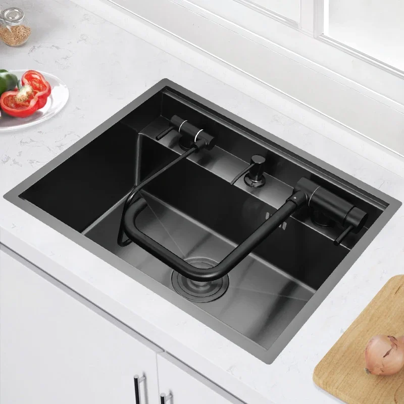 Hidden Sink Nano Black Stainless Steel  Mini Small Single Slot with Cover