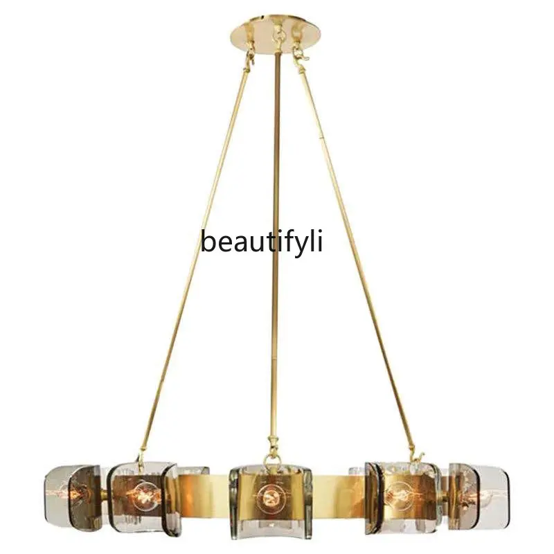 

American Ring Chandelier Handmade U-Shaped Glass Designer Living Room Dining Room Tooling Copper Chandelier