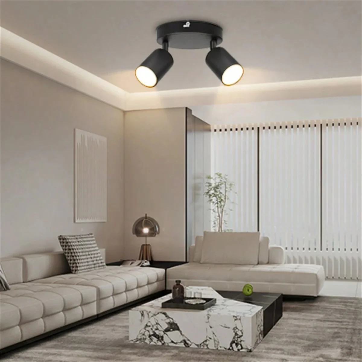 LED Ceiling Light - 350° Rotation, 2 Lights GU10 Wall Light Black - Energy Saving, Living Room, Bedroom, Kitchen,  Bulb N