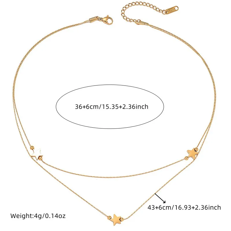 LAMENGLY 316L Stainless Steel Personalized Trend Small Round Bead Five-Pointed Star Pendant Necklace Women Novel Clavicle Chain