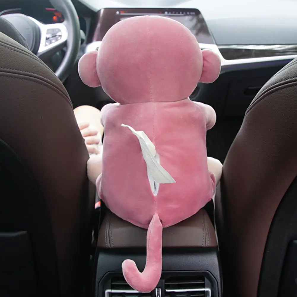 2 In 1 Car Tissue Box Cute Cartoon Rabbit Dog Monkey Elastic Garbage Auto Animal Car Plush Tissue Interior Can Armrest Box