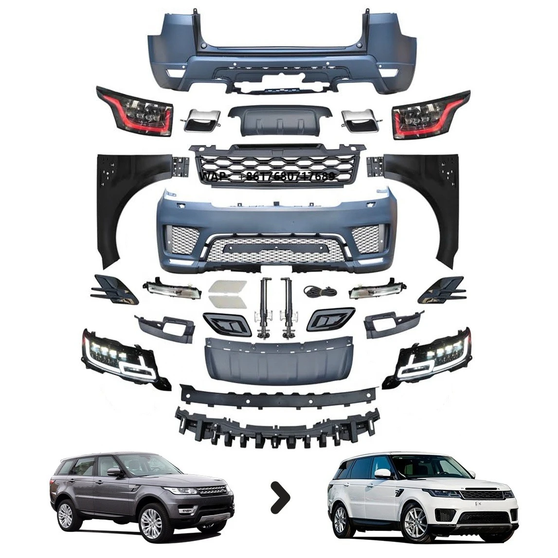 2022 New Design Body Kit for Range Rover Sport L494 14-17 Upgrade to 2020 OEM PP+ABS Material Front+Rear Bumper with Fender Lamp