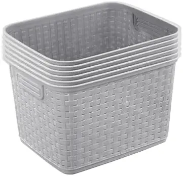 

Набор из 6 высоких плетеных корзин Sterilite, цементно-серый цвет - прочные пластиковые контейнеры для хранения с ручками для организации дома