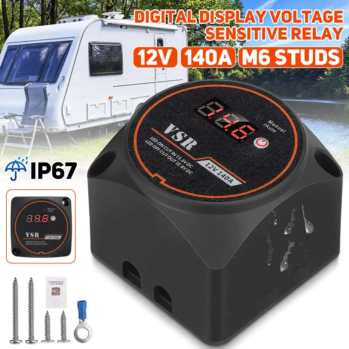 Voltage Sensitive Relay Dual Battery System Digital Display VSR 12V 140A Split Charge for Camper Car RV Yacht Smart Isolator