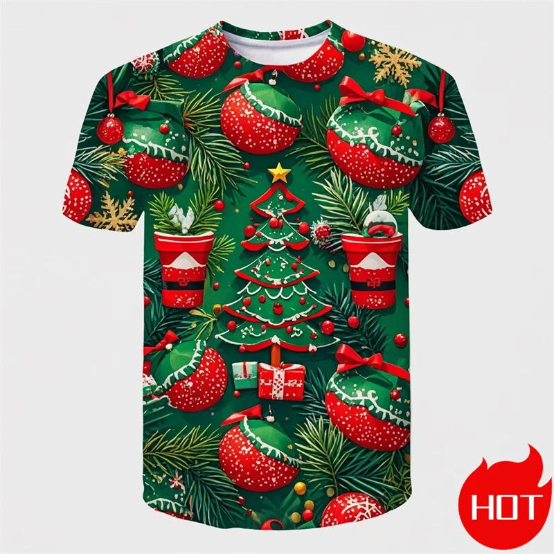 Summer Fashion 3D Print Merry Christmas T Shirt Cute Santa Xmas Christmas Trees Graphic T-shirts Men Funny Streetwear Tee Shirts