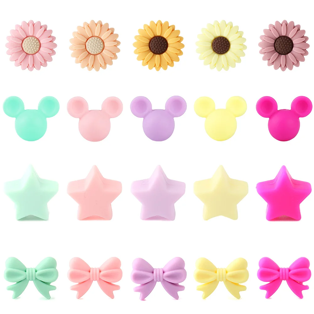 5/10Pcs Silicone Beads Cute Daisy Mouse Shape Focal Beads for DIY Jewelry Making Necklace Keychain Beaded Pen Decor Accessories