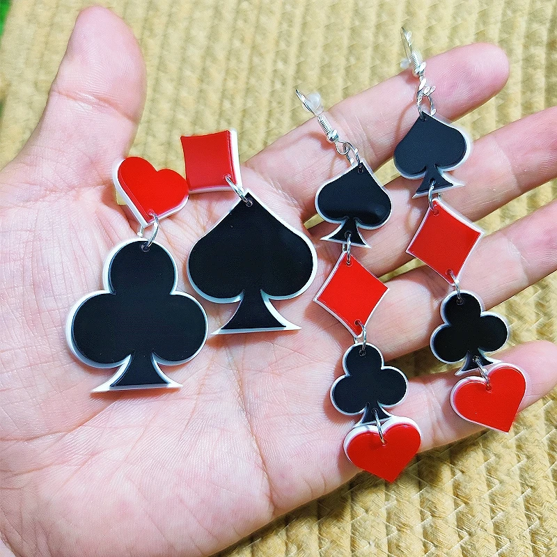 KUGUYS Acrylic Statement Poker Earrings for Women Fun Jewelry Prom Music Festival Accessories