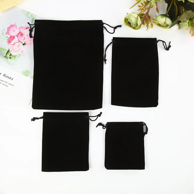 500pcs 10*12cm black Pure color Velvet Bags woman vintage drawstring bag for Party/Jewelry/Gift diy handmade Pouch Packaging Bag