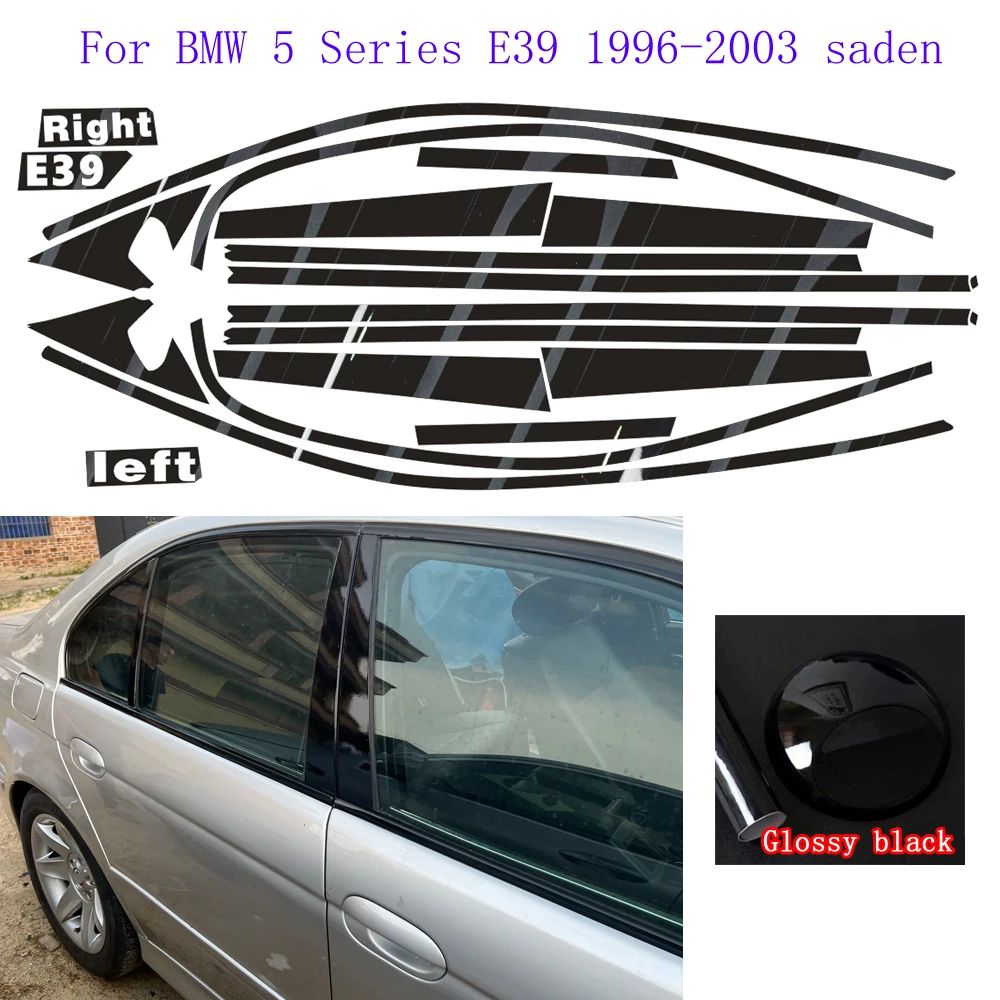 

Glossy Black PVC Car Window Decorative Strip Sticker For BMW 5 Series E39 1996-2003 saden Exterior Protection Accessory