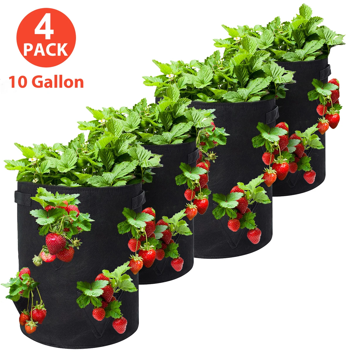 Upgrade Strawberry Grow Bags, 2/4/6 Pack 10 Gallon Planter with 8 Side Grow Pockets Breathable Growing Bag for Strawberries Grow