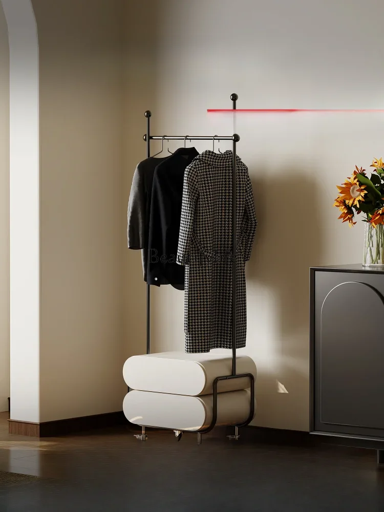 Movable bedside table hanger integrated light luxury stainless steel cream wind coat rack